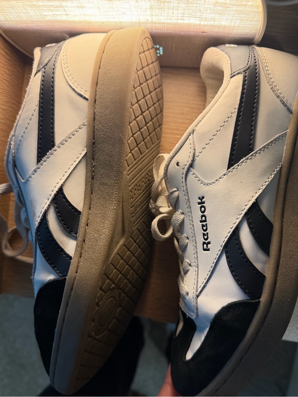 Reebok White and Black Retro Court Sneakers